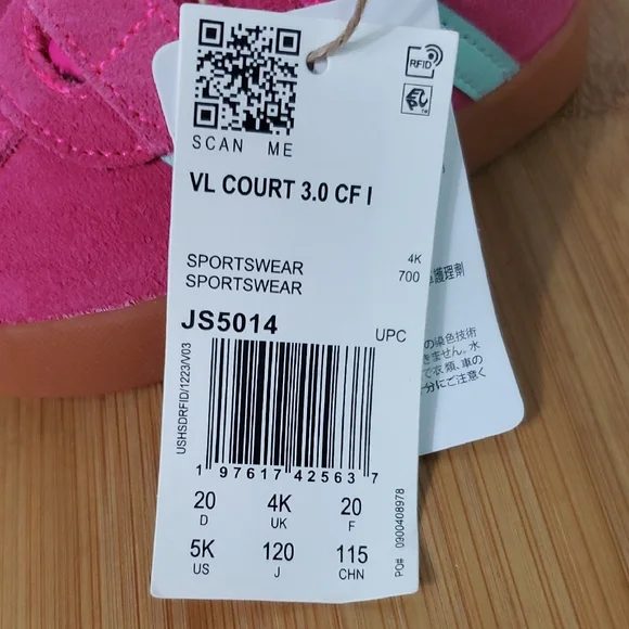 Adidas Kids VL Court 3.0 CF I Toddler Sneakers Pink Teal Size 5K NIB - Picture 9 of 10